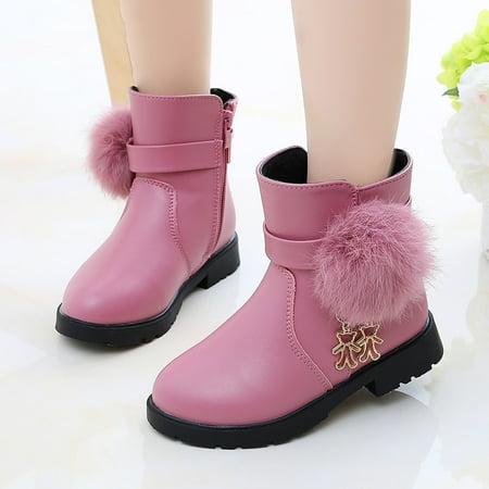

〖Roliyen〗Girls Boots Kids Baby Girls Princess Shoes Fashion Bowkont Cotton Boots Snow Boots Leather Shoes Princess Ankle Boots