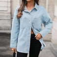 thumbnail image 5 of ClodeEU Women's Denim Collar Jacket with Pocket ,Casual Spring Summer Loose Coat Light Blue,Womens Plus M, 5 of 8