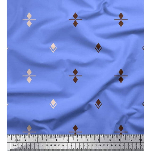 Soimoi Blue polyester Crepe Fabric Butidar Jamdani Print Fabric by Yard 42 Inch Wide