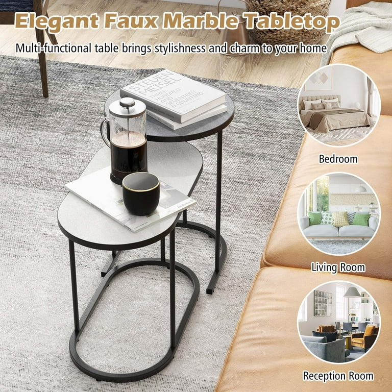 Costway 2-in-1 Design Faux Marble Top Tea Table Nesting Coffee 