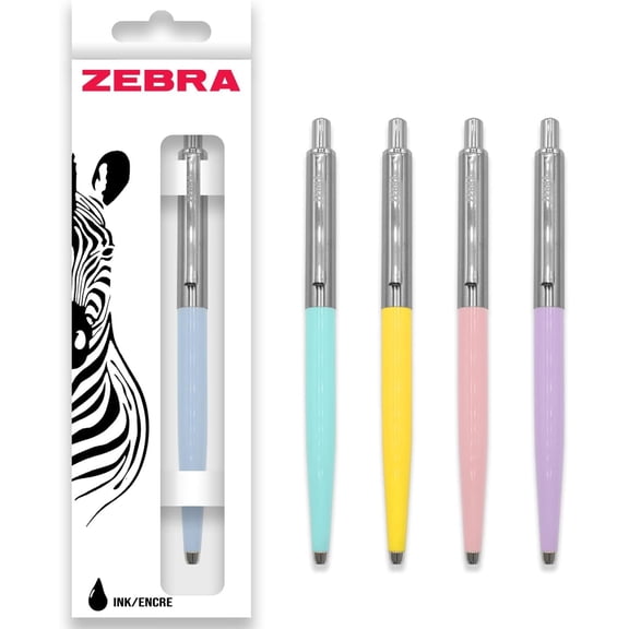 Zebra Pen 901 Retractable Ballpoint Pen - Medium Point 1.0mm Nib - Black Ink - Pastel Barrels - Pack of 5