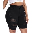 thumbnail image 4 of Gocolloa Women Plus Size Jean Shorts Stretchy High Waisted 10" Inseam Knee Length Denim Bermuda Shorts Black 18W, 4 of 6
