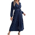 thumbnail image 2 of BAETEUY Women Long Sleeve Dress V-Neck Polka Dot Dress with Tie Waist, 2 of 8
