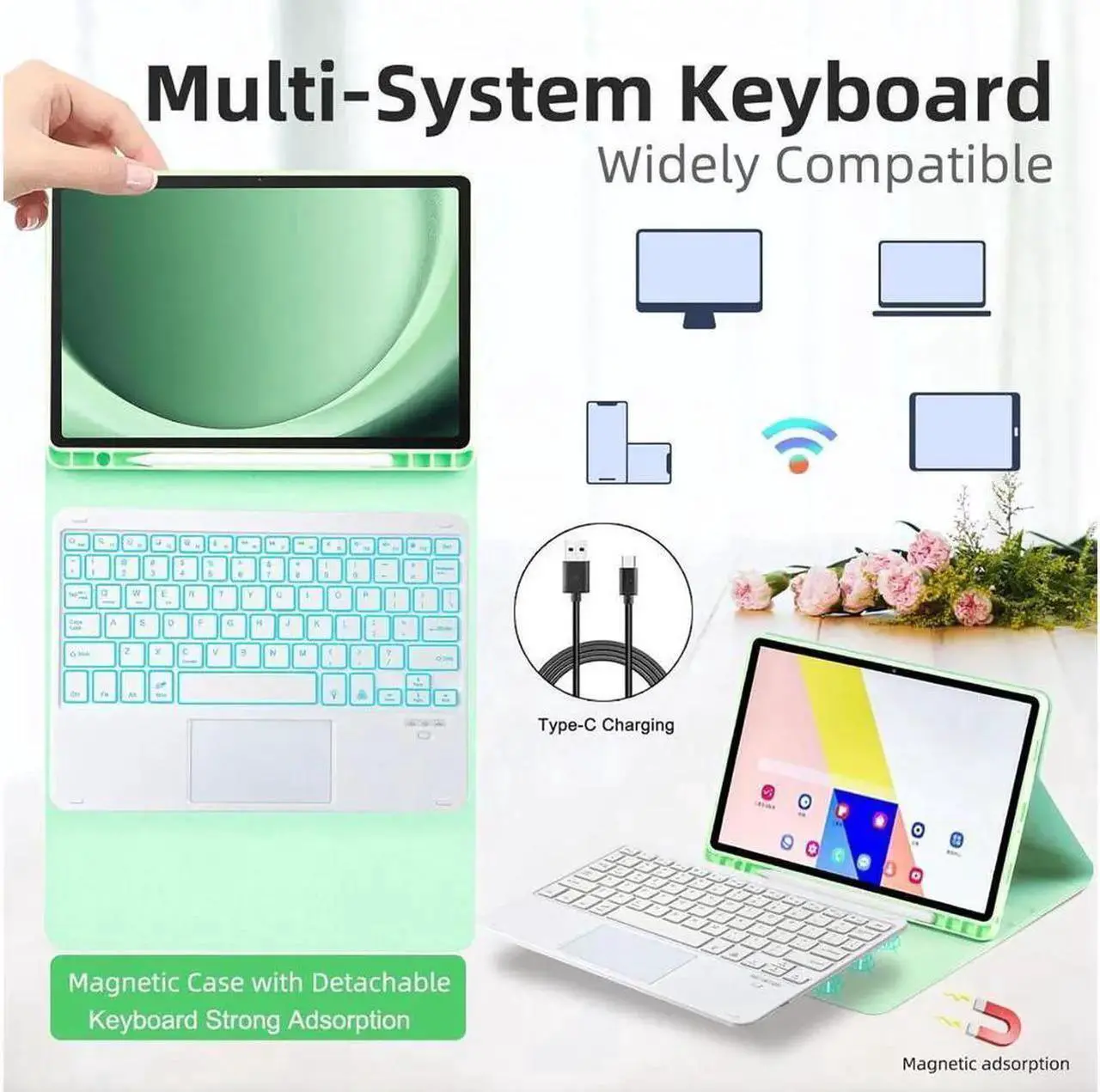 Keyboard Case for iPad Air 13 Inch M4 2026 M3 2025 M2 2024, iPad Pro 12.9 6th 2022/5th 2021/4th 2020/3rd 2018 Gen, Detachable Bluetooth Keyboard with Trackpad 7 Colors RGB Backlit, Pencil Holder