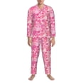 thumbnail image 3 of Fuzoiu Love Print Men's Long-Sleeved Pajama,Lounge Button Down Nightwear,Mens Notch Collar Pajama Set-Small, 3 of 7