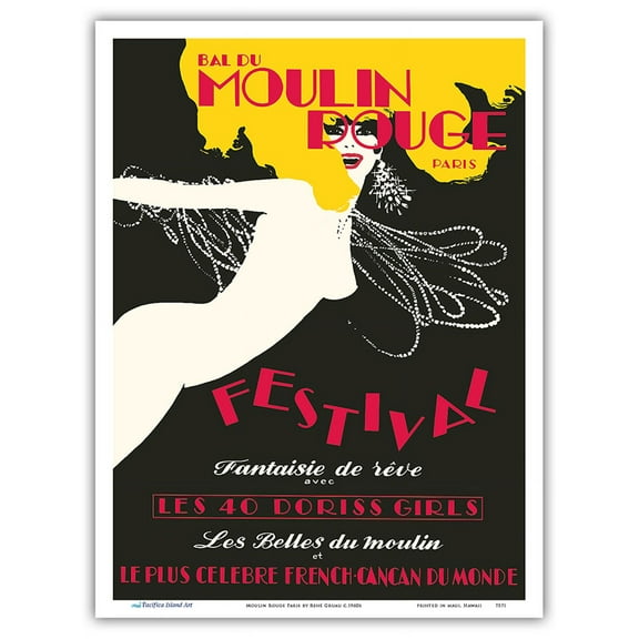 Moulin Rouge Paris - Dream Fantasy Festival with the 40 Doriss Girls - Vintage Cabaret Poster by René Gruau c.1960s - Master Art Print (Unframed) 9in x 12in