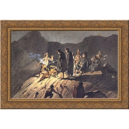 Participants of the expedition to Mount Vesuvius 24x18 Gold Ornate Wood Framed Canvas Art by Karl Bryullov