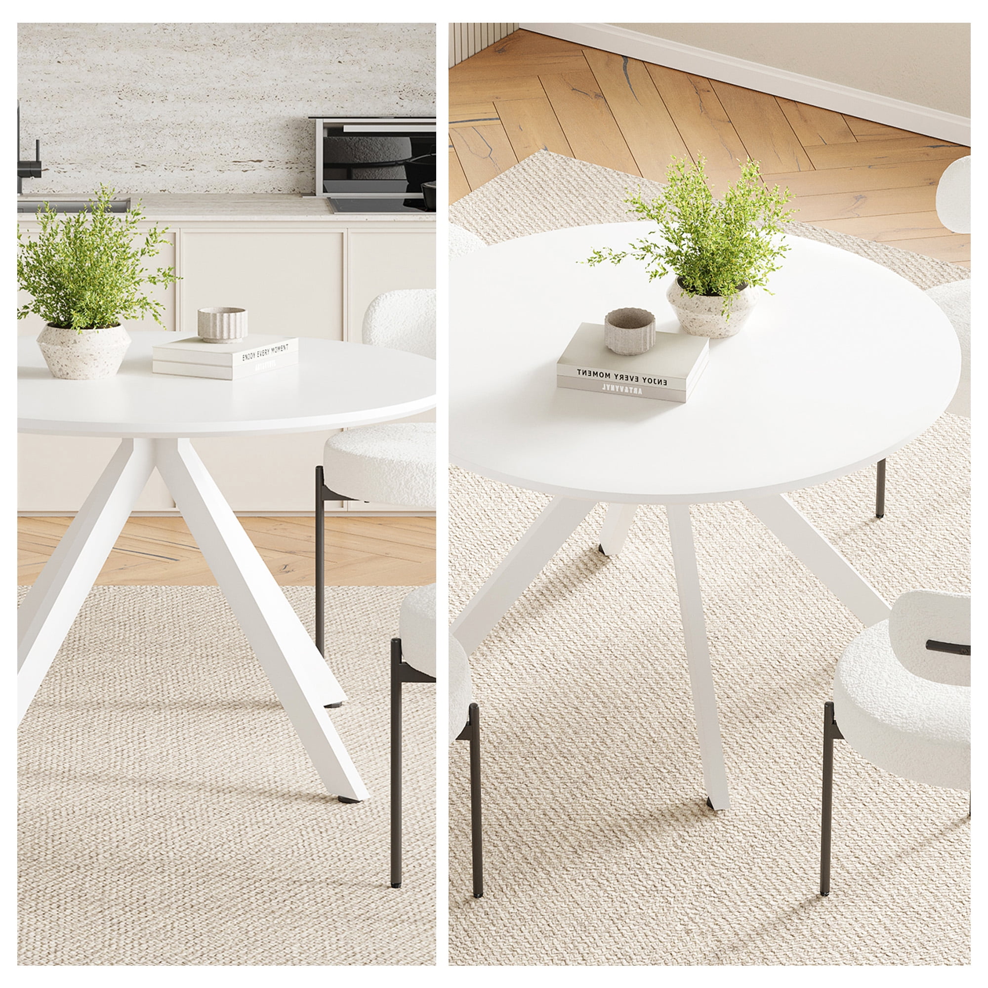 MAYEERTY 47"Round Wooden Dining Table, Metal Frame, Fits 4-6,for Kitchen, Dining, Living Room, White