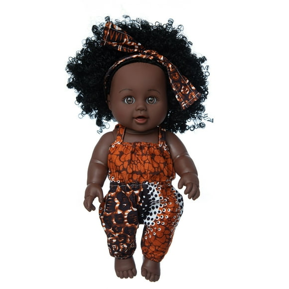 Partheme Novelty Toys 2 Counts Black Baby Cute Curly Hair Lace Skirt 12INCH Vinyl Baby Toy Multicolor