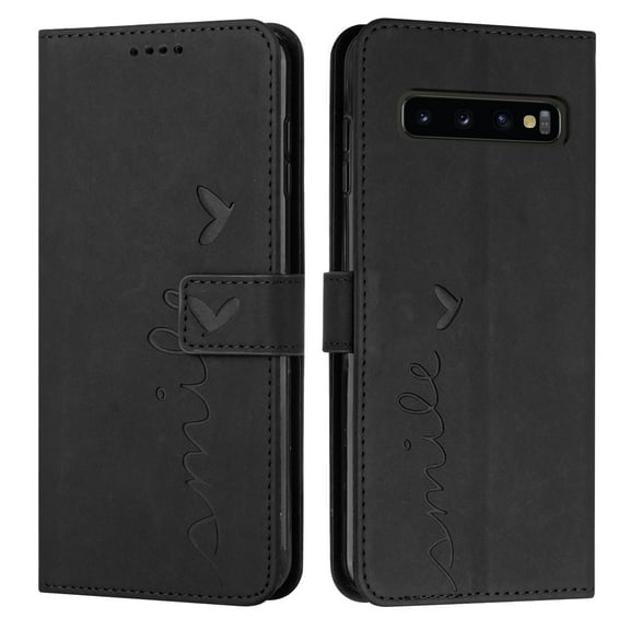 Durable Luxury PU Leather Wallet Case for Samsung Galaxy S10 with Magnetic Clasp Wrist Strap Card Slots and Kickstand Bracket Flip Folio Cover for Samsung Galaxy S10 (6.1 inch),Black