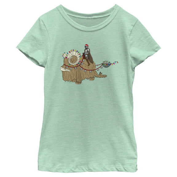 Girl's Star Wars: The Mandalorian Christmas Lights Bantha  Graphic Tee Mint Small