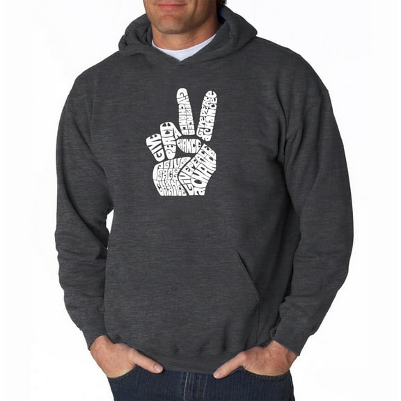 LA Pop Art Men's Word Art Hooded Sweatshirt - PEACE FINGERS