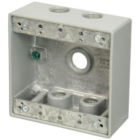 Gang Deep Weatherproof Box Taymac DB550S 4-1/2-Inch X 4-1/2-Inch Gang 2-Inch Deep Weatherproof Box, 1/2-Inch Outlets, Gray ()