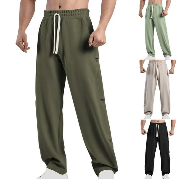 ZRGHAOYLQ Sweatpants Men Big and Tall Wide Leg Joggers with Pockets Drawstring Elastic Waist Sweat Pants Loose Fit Casual Lounge Pants with Pockets