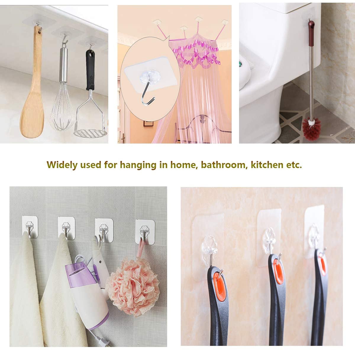 24-Piece Transparent Heavy Duty Adhesive Wall Hooks - Seamless Stick-On  Hangers 641197502382 
