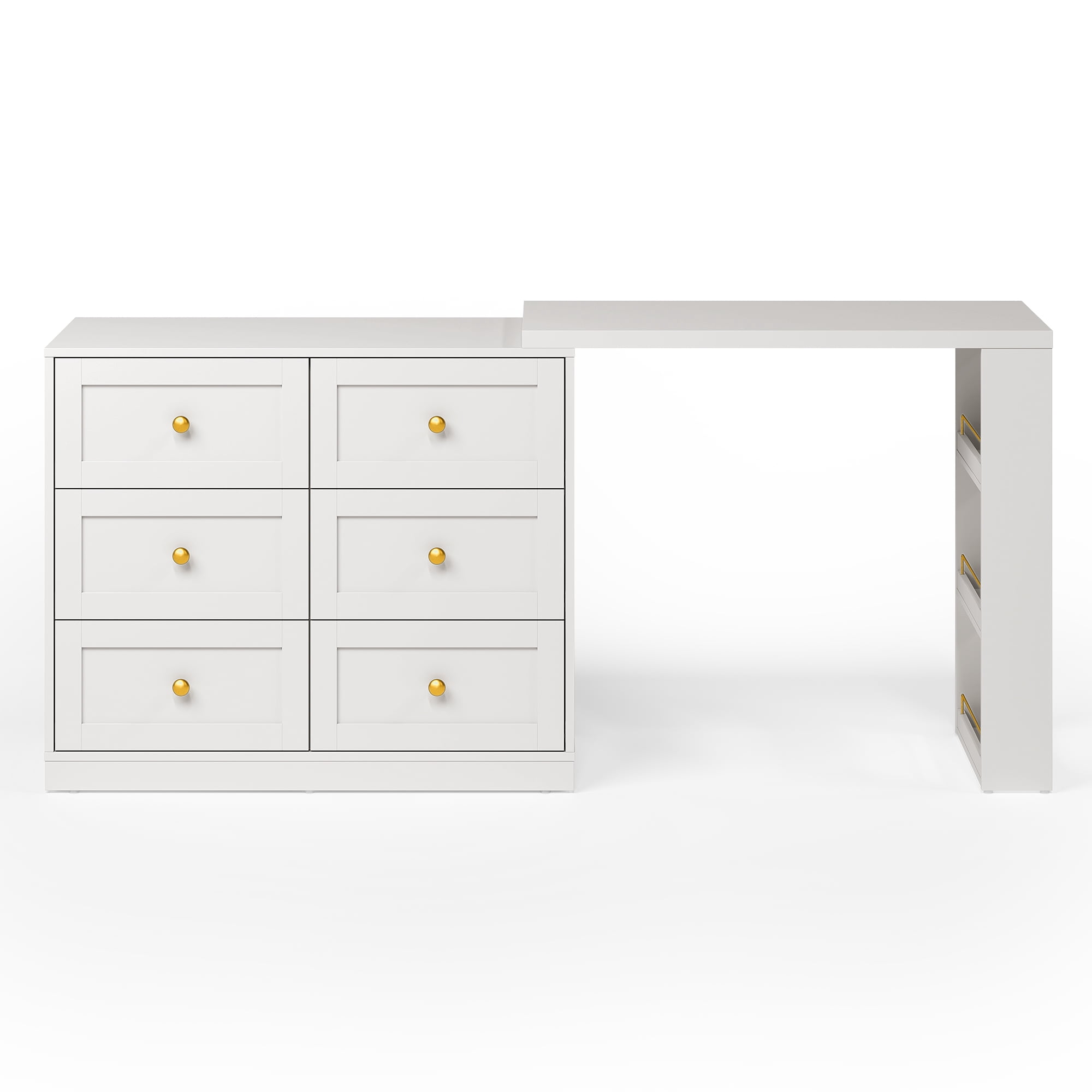 Cozy Home Makeup Vanity Desk With 6 Drawers, Corner Vanity Table with 3 Shelves - White