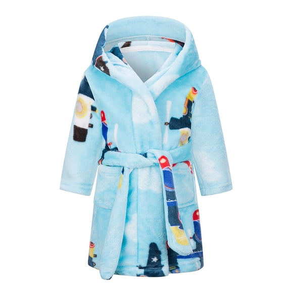 Karoyedx Little Boys Bathrobe Kids Soft Plush Hooded Bathrobe Flannel Pajamas Sleepwear Boy Girls Spa Robe Cover Up Winter M Size,1-2 Years