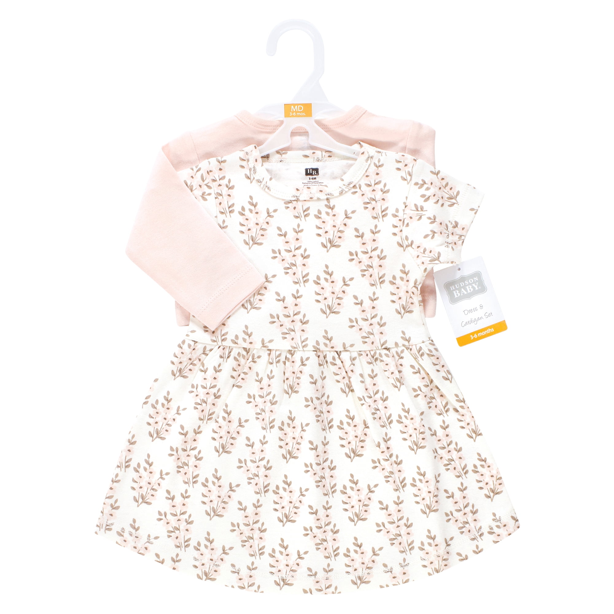 Hudson Baby Infant and Toddler Girls Cotton Dress and Cardigan Set, Pink Taupe Floral, 4T
