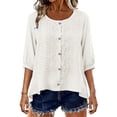 thumbnail image 5 of Wutalume Women's 3/4 Sleeve Button Down Top - Casual Cotton Blouse with Front Button Closure, 3/4 Sleeve Blouses for Women, Womens Summer Tops Lightweight,White L, 5 of 8