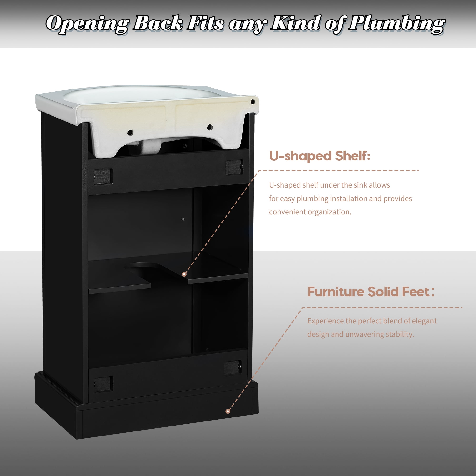 GARITIN Bathroom Vanity 20 Inch, Freestanding Single Vanity Set with Ceramic Sink and Soft Closing Door for Small Bathroom, Black