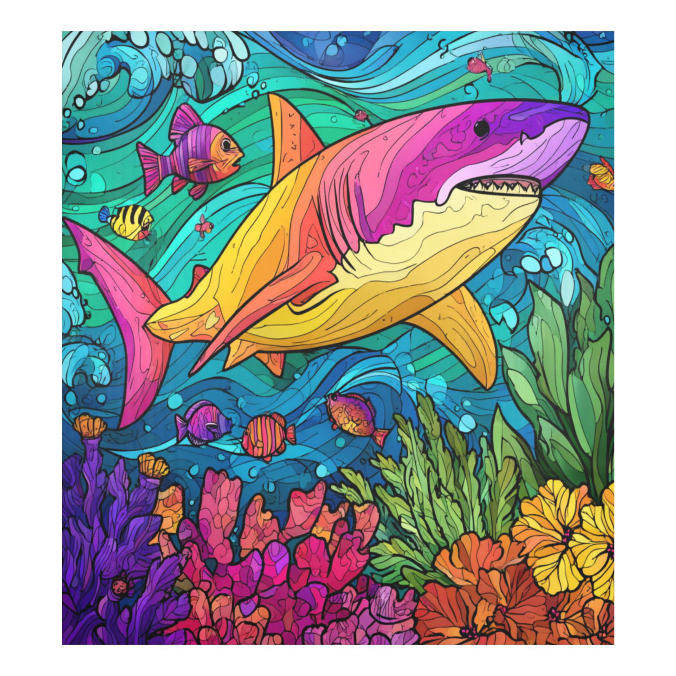 Dishwasher Magnetic Refrigerator Magnet Cover Sticker Home Decorative 23"x26" Colorful Shark Pattern
