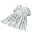 thumbnail image 2 of Rvasteizo Dresses for Girls Solid with Mini Floral Print Puff Sleeve Round Neck Casual Dress for 3-15Years, 2 of 4