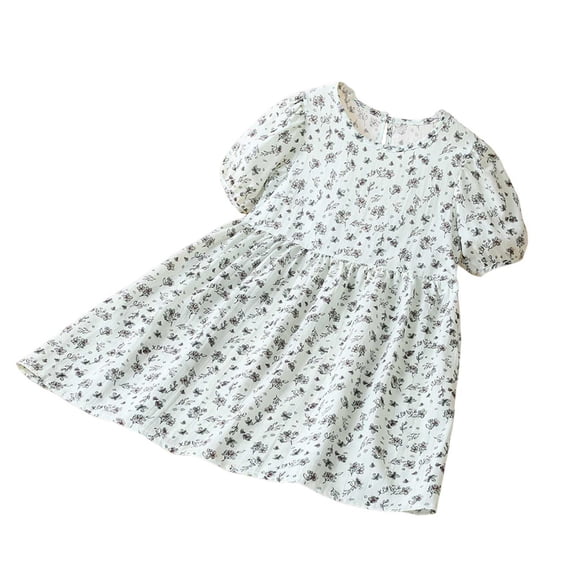 Zpanxa Girls Dresses, Kid's Small Print Dress Spaghetti Strap Short Sleeve Round Neck Casual Dresses Multicolor 9 Years