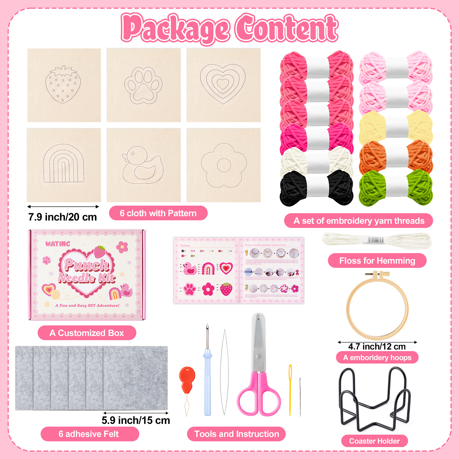 23pcs Punch Needle Coaster Craft Kit, DIY Making Embroidery Coasters for Beginners
