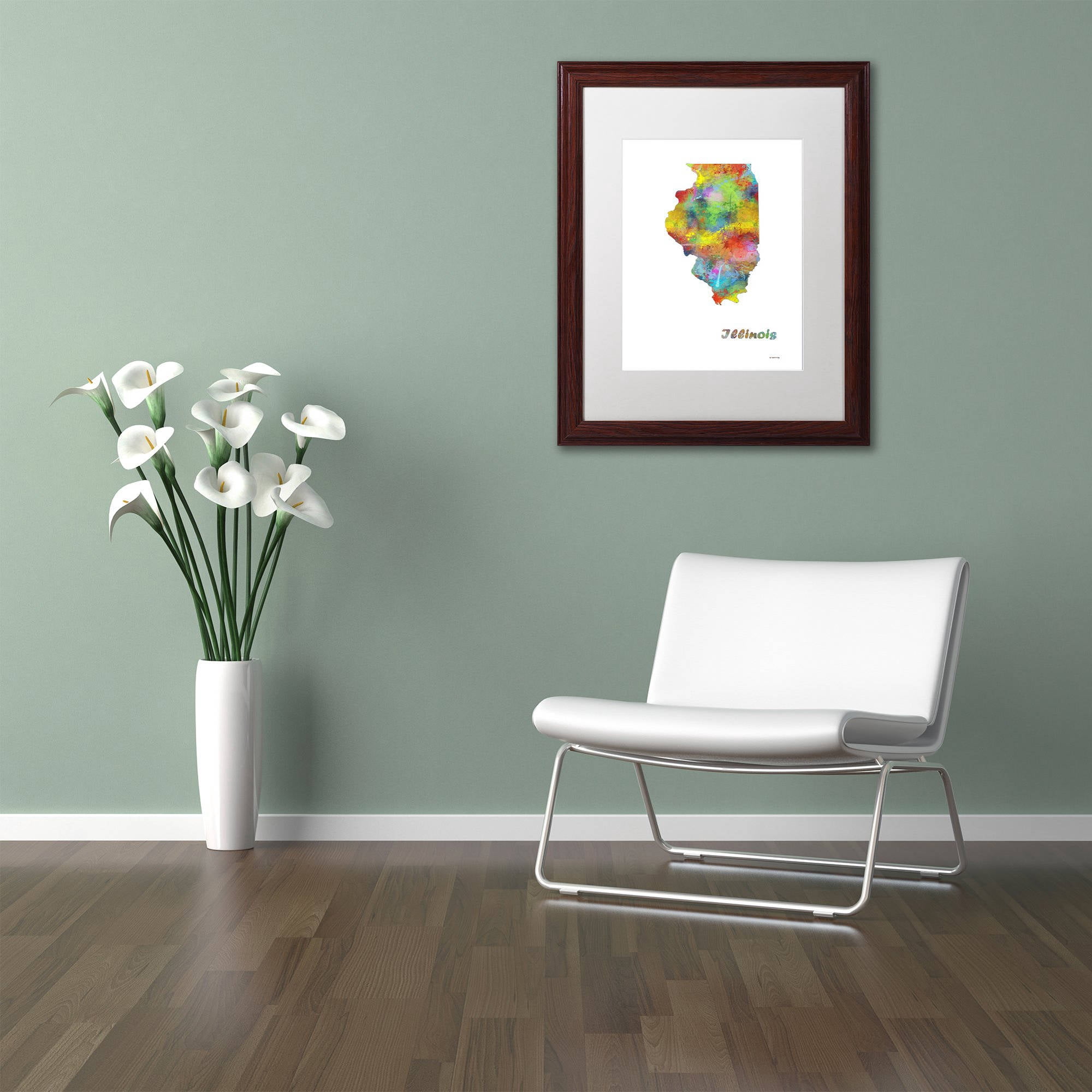 Trademark Fine Art "Illinois State Map-1" Canvas Art by Marlene Watson, White Matte, Wood Frame