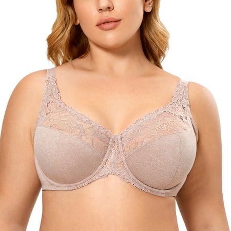 

DELIMIRA Women s Minimizer Lace Plus Size Full Coverage Unlined Underwire Bra