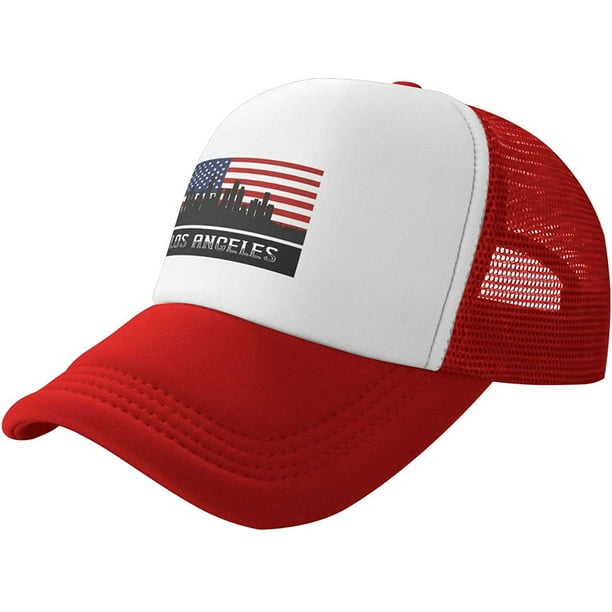 Los Angeles Skyline USA Flag Hats Trucker Hats Baseball Cap Running Hat Sun  Hat Cooling Hats for Men Women Teenagers