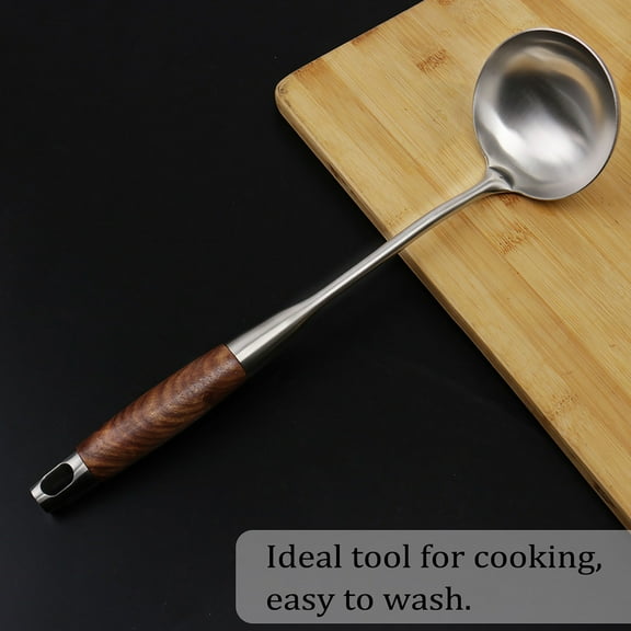14.2" Stainless Steel Wooden Handle Cooking Utensil Soup Ladle Spoon