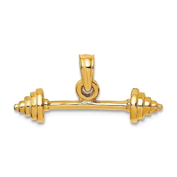 10k Gold 3-d Barbell With Pointed Tips High Polish Charm 26x21mm Wide Pendant Necklace for Women