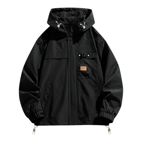 Maoxin Mens Jacket Men's Casual Loose Fitting Workwear Long Sleeved Hooded Jacket Long Sleeve Hooded Casual Outwear Jackets Jacket Coats , Black , 3XL