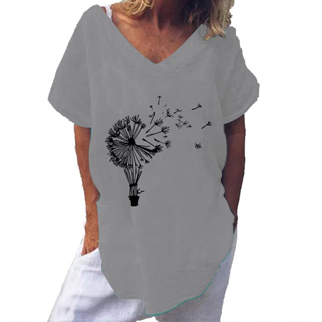 Pompotops Mode T-shirt Blouse pour Femmes à Imprimé à Manches Courtes Ample à Col Rond