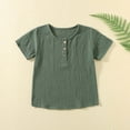 thumbnail image 4 of Hinvhai Boys Cotton Shirt Toddler Boys Pocket Button Short Sleeve T Shirt Tees Tops Army Green 100, 4 of 4
