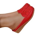 thumbnail image 5 of Womens Fashion Wedge Mules Slip On Loafers Comfortable Memory Foam PU Faux Leather Red Non-Slip Shoes,Size 9, 5 of 8