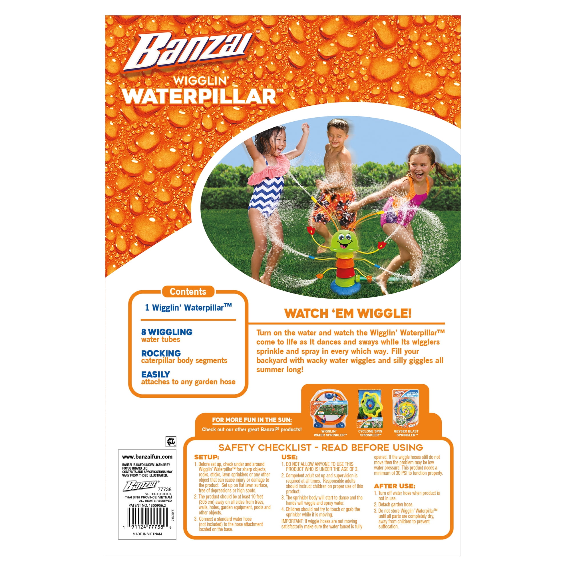 Banzai Wigglin’ Waterpillar Multicolor Summer Outdoor Kids Fun Water Sprinkler, Ages 3+, Unisex