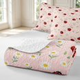 thumbnail image 4 of Erosebridal Vintage Bug Ladybug Quilt King,Watercolor Daisy Flowers King Coverlet Set,Ivory Red,3 Pieces,1 Bedspread and 2 Pillowcases, 4 of 7