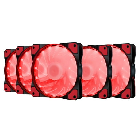 Elegant Choise 5 Packs Computer Case Fan RGB LED Quiet PC Cooling 120mm DC 12V 4 Pin, Red