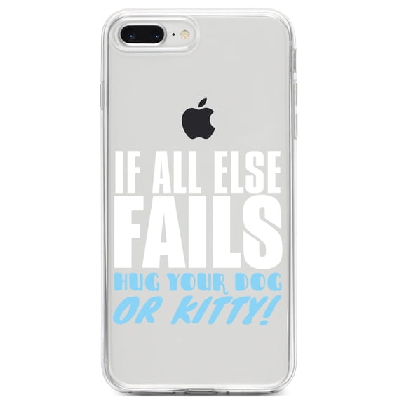 DistinctInk Clear Shockproof Hybrid Case for iPhone 7 PLUS / 8 PLUS (5.5" Screen) TPU Bumper Acrylic Back Tempered Glass Screen Protector - All Else Fails, Hug Your Dog or Kitty