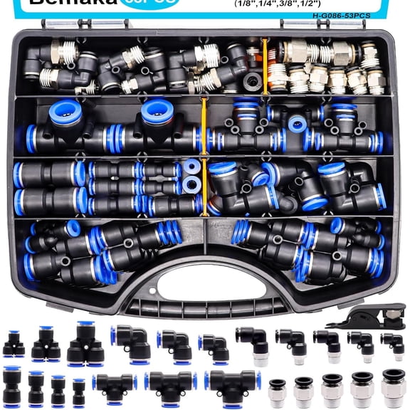 53 count Quick Connect Air Hose Fittings Kit, Push To Connect Fitting 1/8" 1/4" 3/8" 1/2" Air Line Quick Connect Fittings with NPT Thread, Quick Release Pneumatic Fitting Connectors Kit