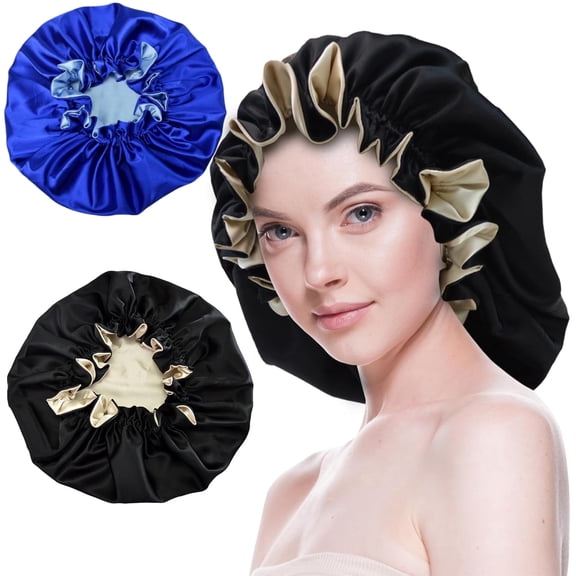2-Pack Silk Bonnet For Sleeping, Double Layer Reversible Satin Bonnets, Hair Cap For Men And Women With Long Curly Braid Hair