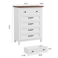 thumbnail image 2 of Commode à 5 Tiroirs pour Chambre, Commode Verticale de 41,3 Po de Hauteur avec Grand Rangement, Coffre de Garde-Robe Autoportant en Bois pour Chambre, Salon, Blanc + Brun, 2 of 7
