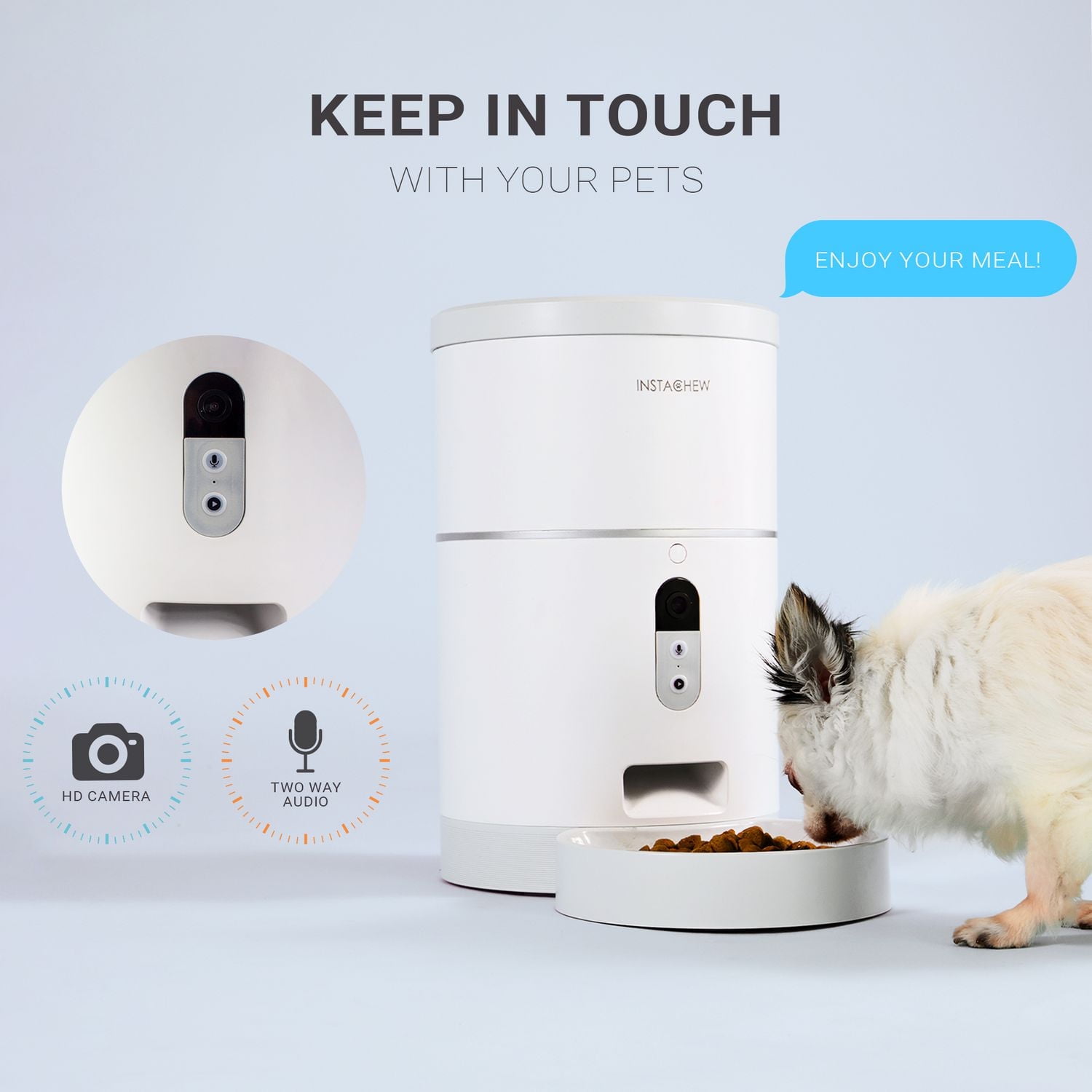 Instachew Purechew Distributeur automatique de nourriture pour animaux avec caméra HD, distributeur de nourriture pour chats et chiens, distributeur de friandises programmable avec enregistrement vidé
