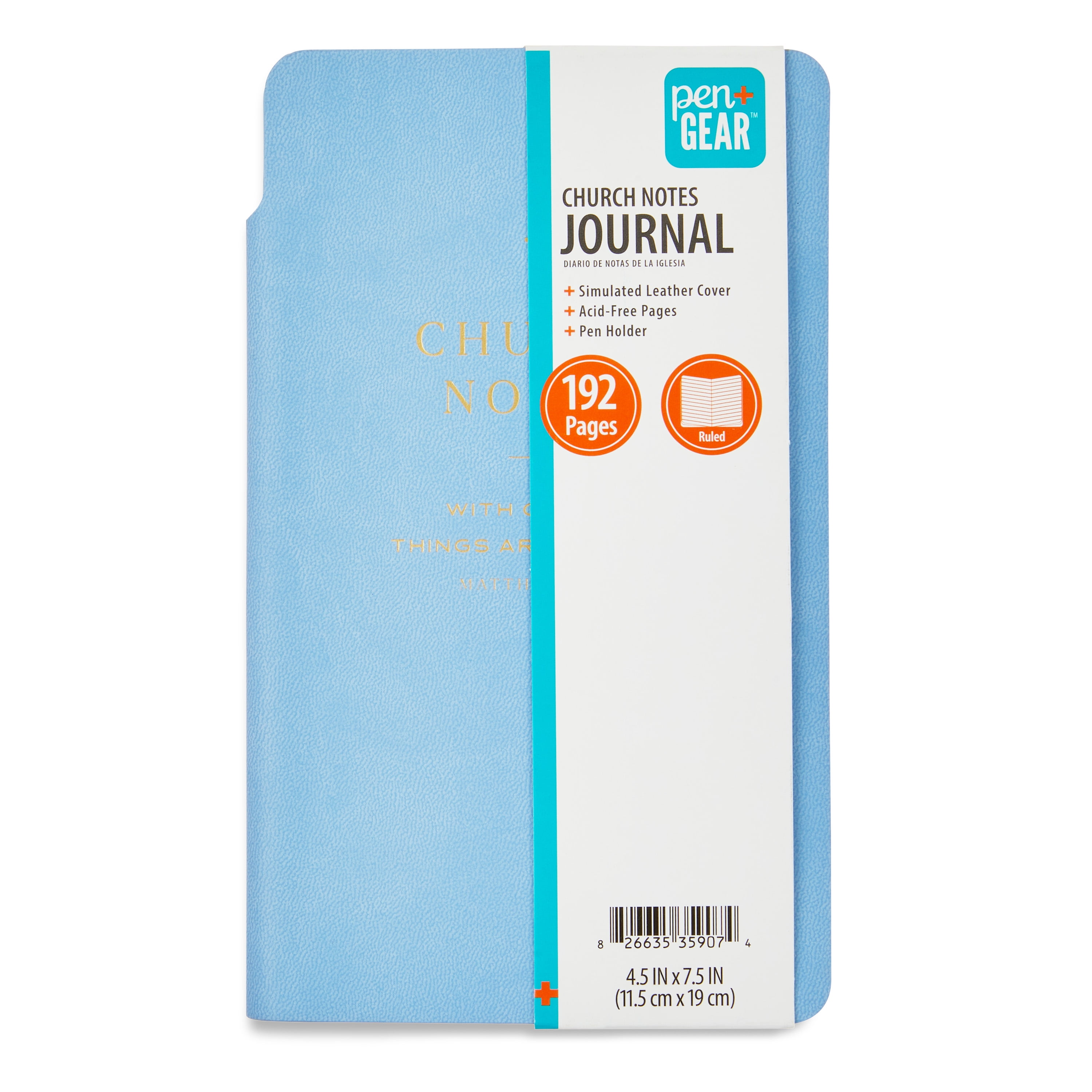 Pen+Gear Simulated Leather Church Notes Journal for Adults, Blue