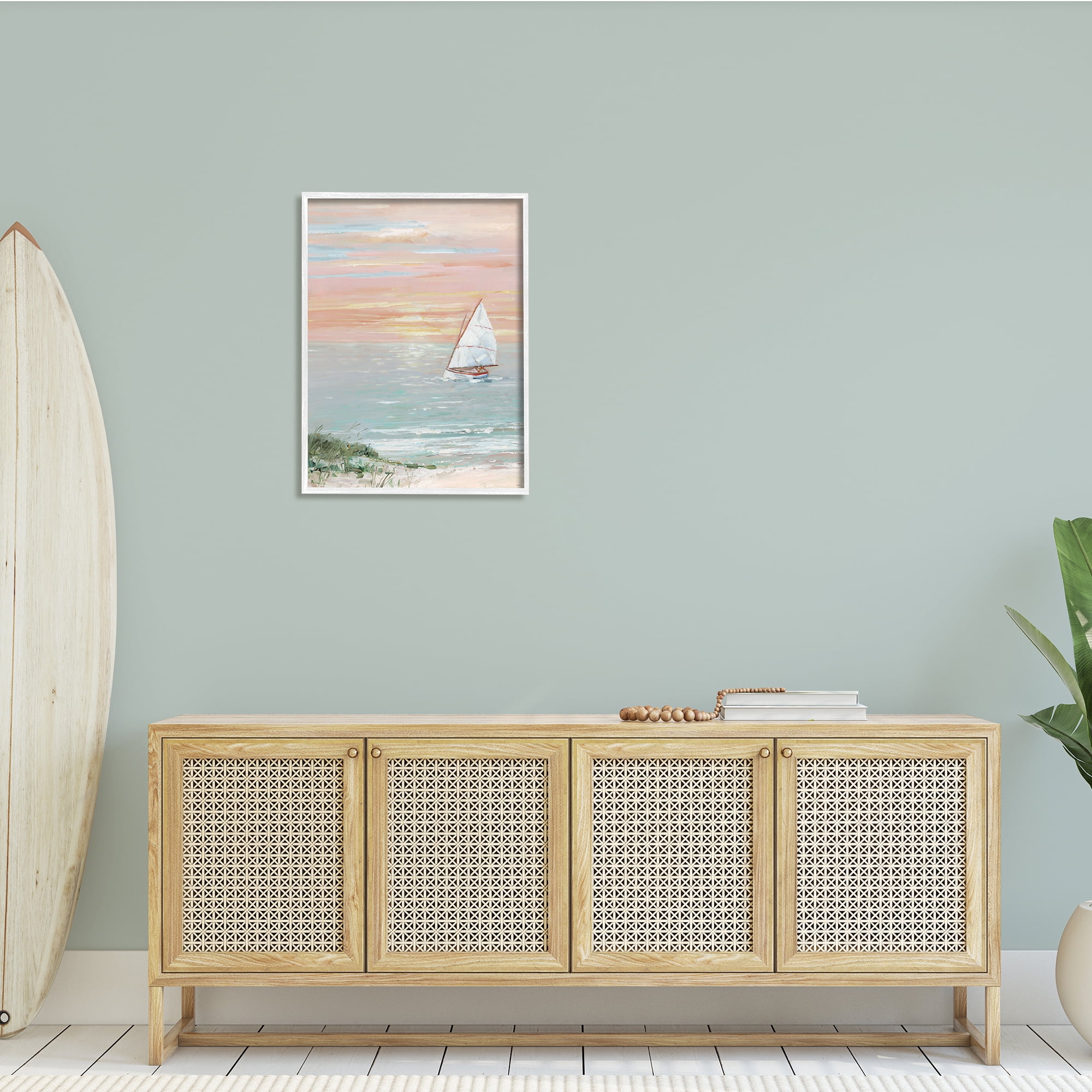 Stupell Indtries Traditional Summer Sunset Sailboat Landscape Contemporary Pink Sky,24 x 30,Design by Sally Swatland