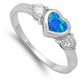 thumbnail image 4 of Blue Simulated Opal Heart Love Promise Ring .925 Sterling Silver Thumb Band White CZ Female Size 10, 4 of 4