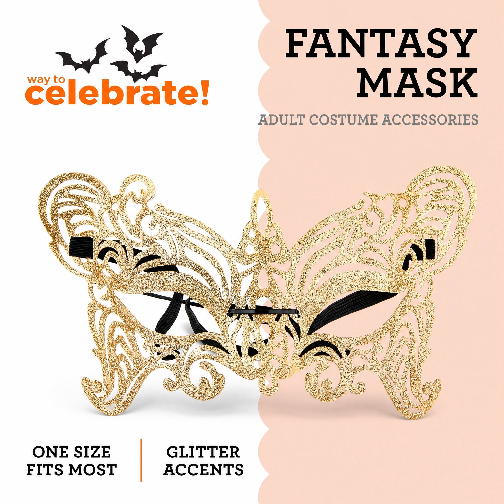 Fantasy Mask Costume Accessory for Adults, Gold, Halloween by Way To Celebrate