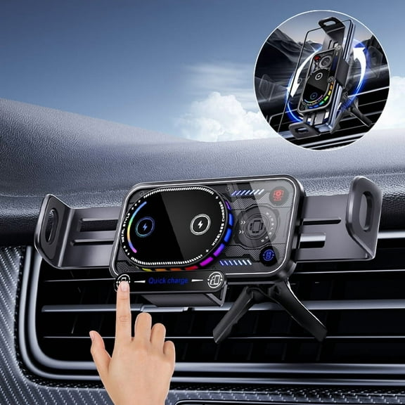 Wireless Charging Rotating Car Mount, High Intelligent 2 in 1 Auto Rotating Phone Holder, One-Click Rotation, Universal Phone Holder Car Charger Fast Charging for Car Dashboard & Air Vent (Black)